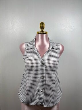 Ember Black White Geometrical Sleeveless Blouse Work Office Size M